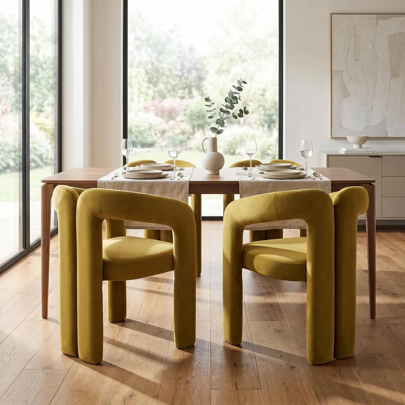 Lot de 2 chaises design sculpturales en velours vert moutarde ergonomique FLEX LEATHER ELITE