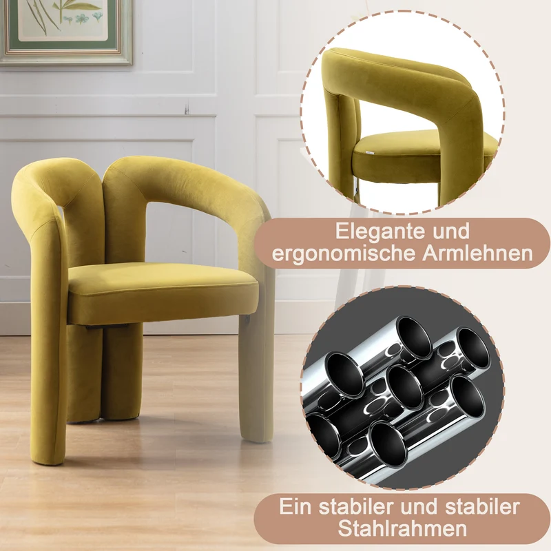 Lot de 2 chaises design sculpturales en velours vert moutarde ergonomique FLEX LEATHER ELITE