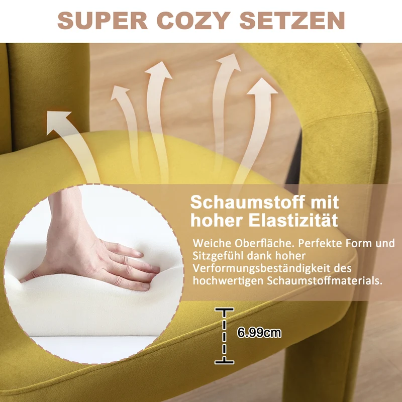 Lot de 2 chaises design sculpturales en velours vert moutarde ergonomique FLEX LEATHER ELITE