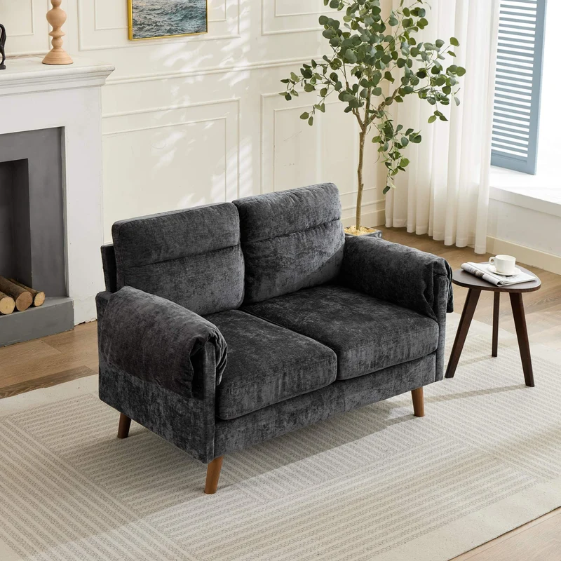 Canapé 2 places compact en chenille douce noire 124x70x85cm BIRCHSHELF