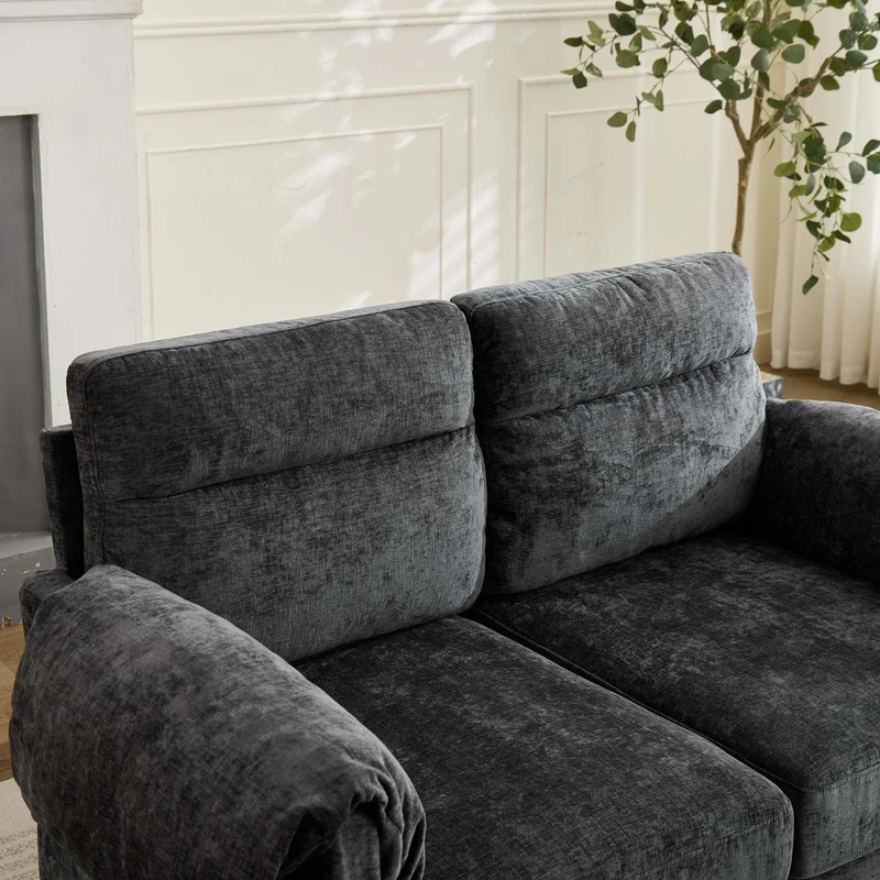 Canapé 2 places compact en chenille douce noire 124x70x85cm BIRCHSHELF