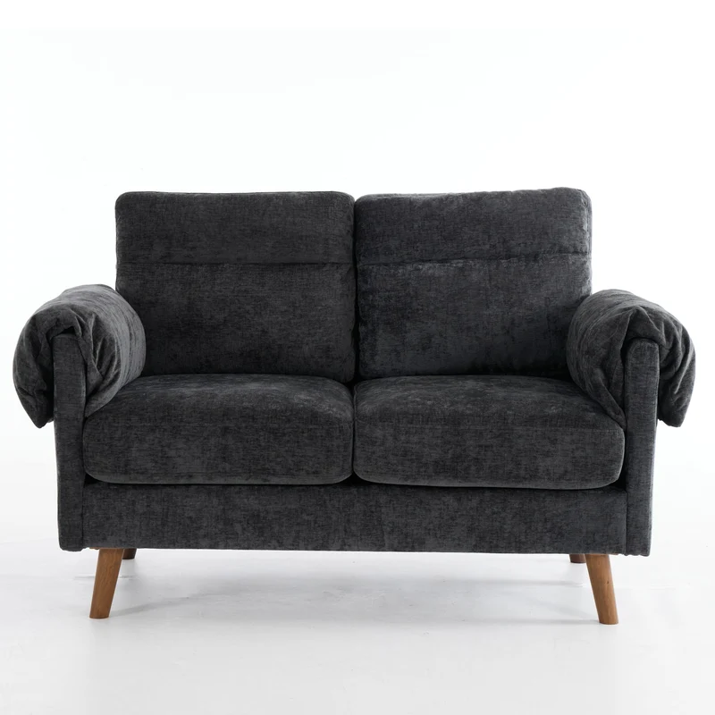 Canapé 2 places compact en chenille douce noire 124x70x85cm BIRCHSHELF