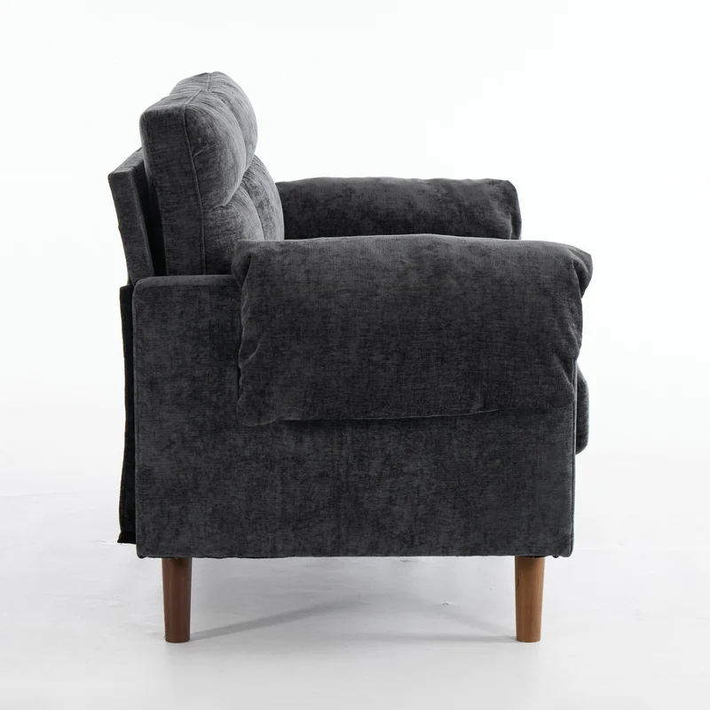 Canapé 2 places compact en chenille douce noire 124x70x85cm BIRCHSHELF