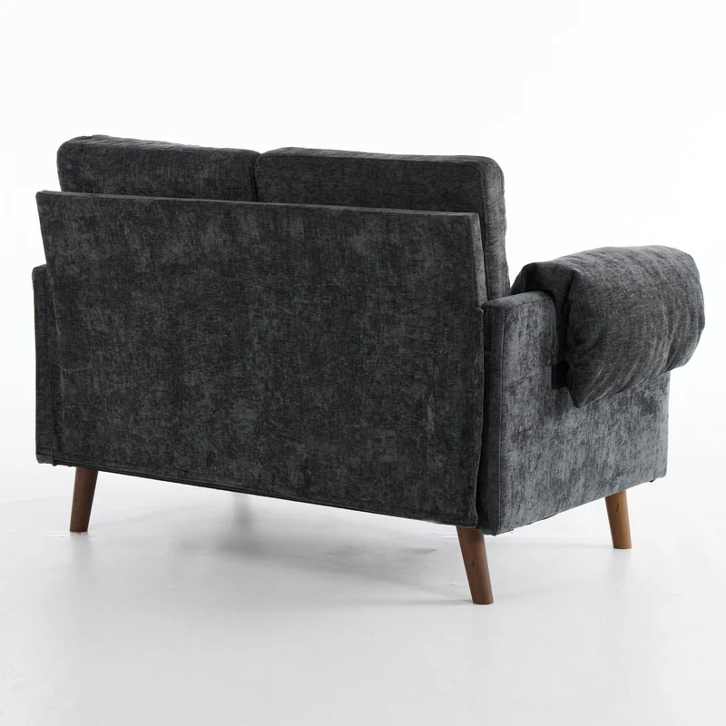 Canapé 2 places compact en chenille douce noire 124x70x85cm BIRCHSHELF