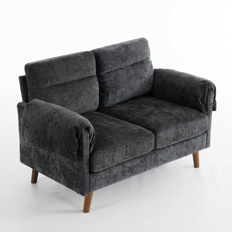 Canapé 2 places compact en chenille douce noire 124x70x85cm BIRCHSHELF