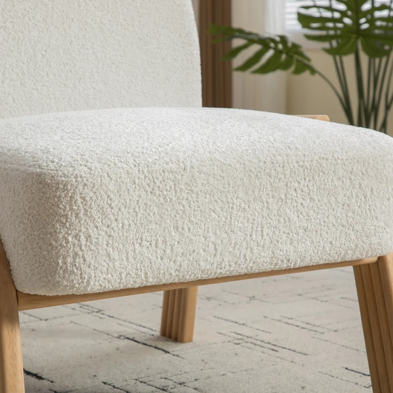 Fauteuil lounge scandinave en tissu chenille ivoire confort moderne 72x61x78cm BIRCHCHAIR