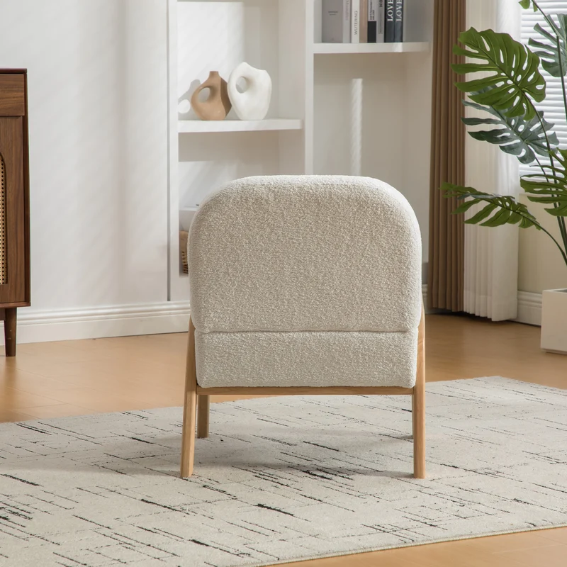 Fauteuil lounge scandinave en tissu chenille ivoire confort moderne 72x61x78cm BIRCHCHAIR