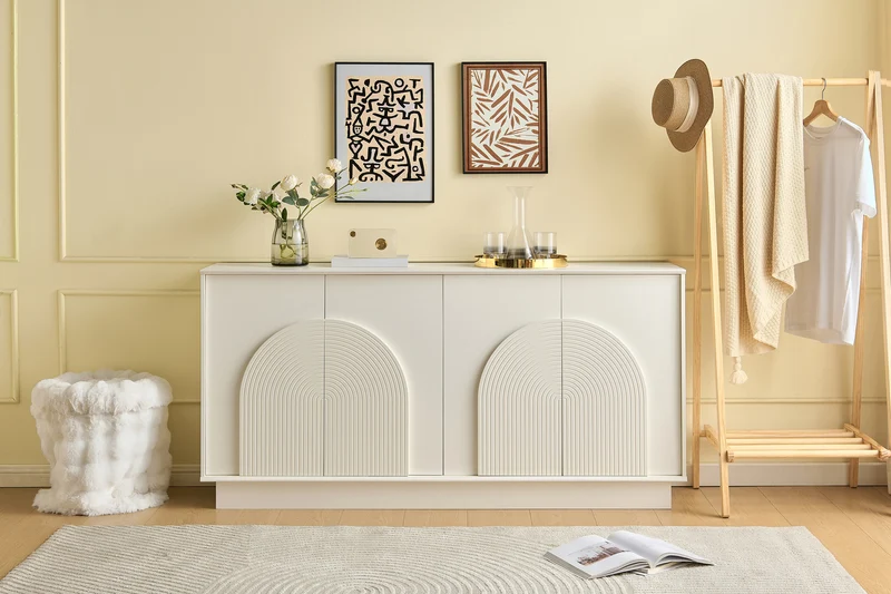 Buffet blanc moderne design arqué 4 portes 160x38x80cm BRACT