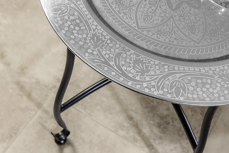 Table d'appoint ronde MARRAKESH 40cm table à thé argentée plateau amovible pliable