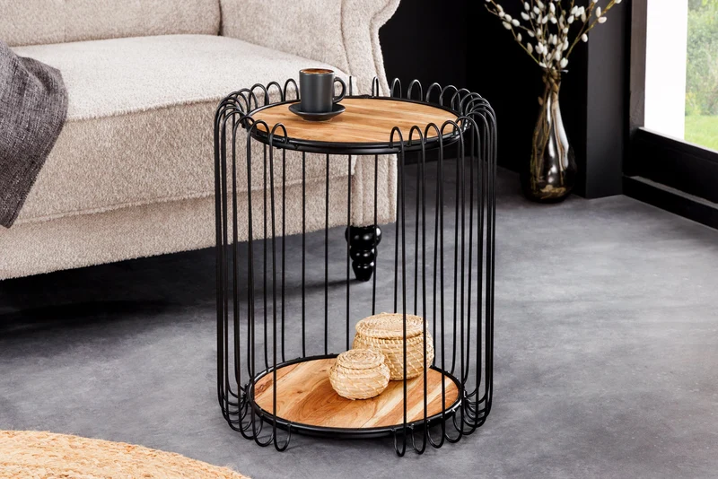 Table d'appoint industrielle TRUE ELEMENTS 50cm en bois massif d'acacia naturel