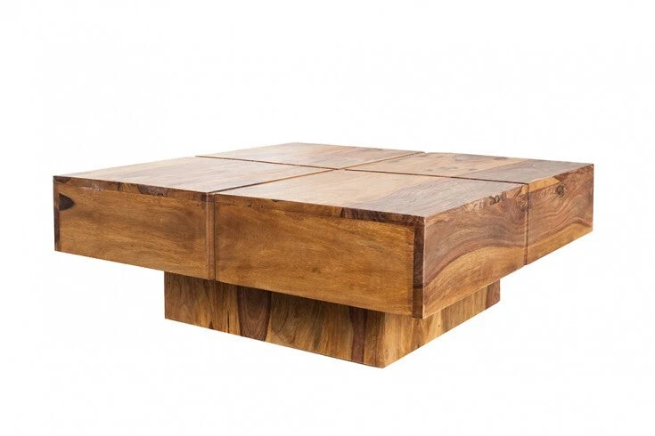 Table basse design en bois massif BOLT 70cm marron finition pierre de Sheesham faite main