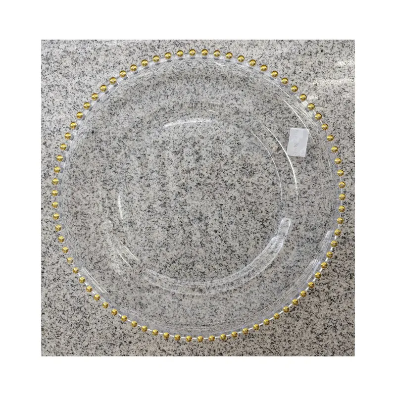 Assiette en verre transparent avec bord doré, D33CM