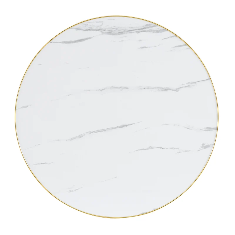 Table de salle à manger ronde effet marble blanc, acier inoxydable doré 60x60x74cm BENCHMAX