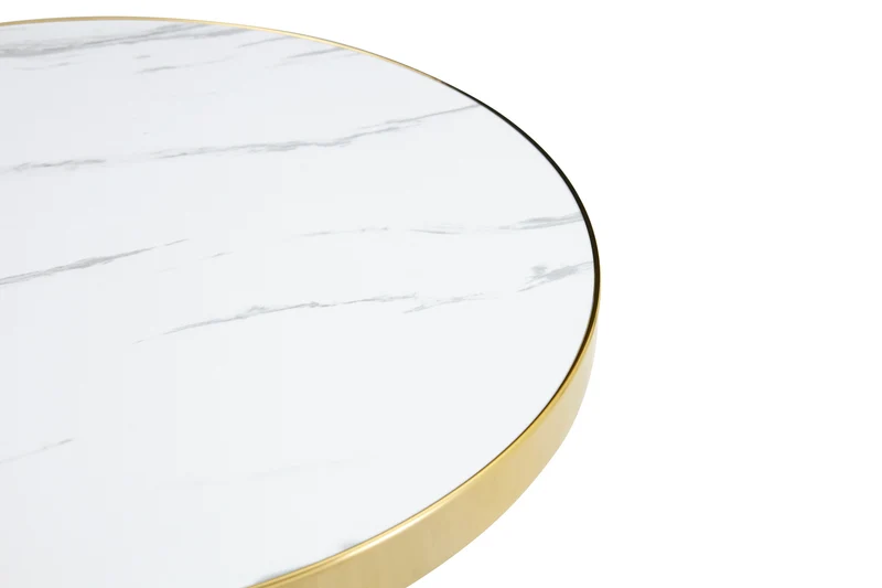 Table de salle à manger ronde effet marble blanc, acier inoxydable doré 60x60x74cm BENCHMAX