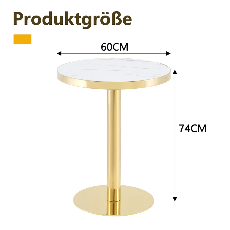 Table de salle à manger ronde effet marble blanc, acier inoxydable doré 60x60x74cm BENCHMAX