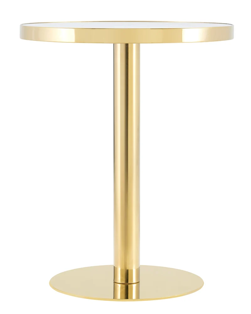 Table de salle à manger ronde effet marble blanc, acier inoxydable doré 60x60x74cm BENCHMAX