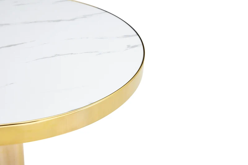 Table de salle à manger ronde effet marble blanc, acier inoxydable doré 60x60x74cm BENCHMAX