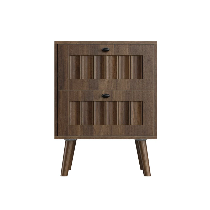 Table de chevet effet noyer design côtelé 2 tiroirs, 1 pièce BIRCHVANITY