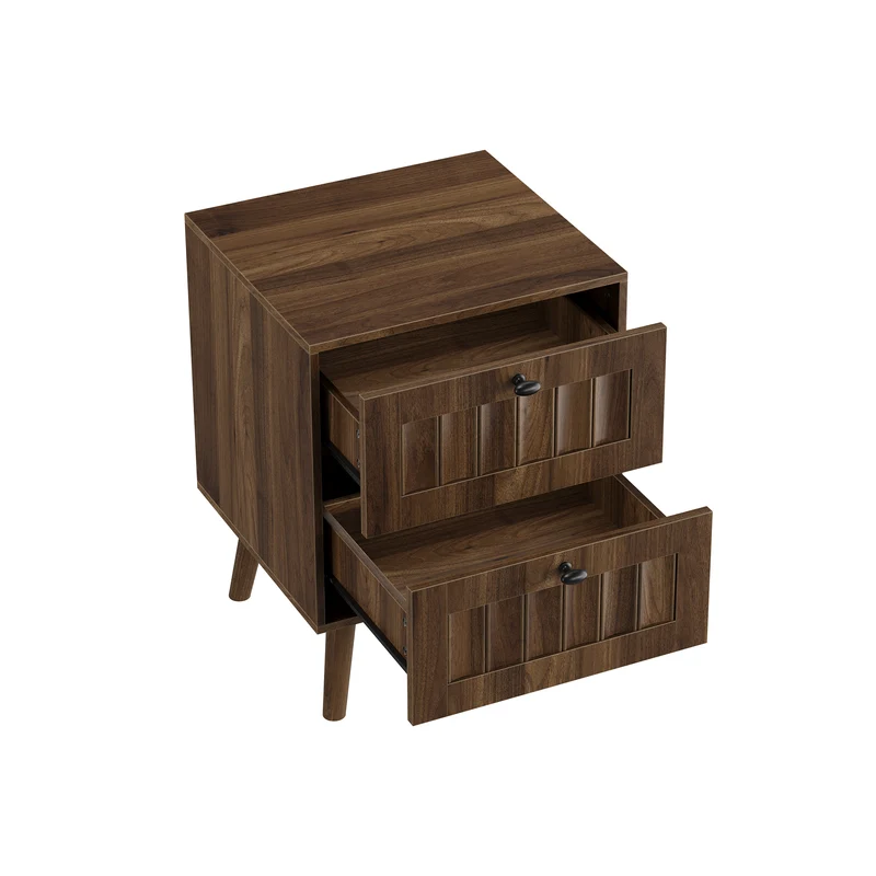 Table de chevet effet noyer design côtelé 2 tiroirs, 1 pièce BIRCHVANITY