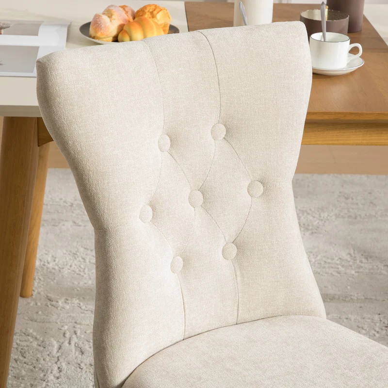 Lot de 2 chaises de salle à manger tissu chenille beige pieds bois massif BIRCHCURTAIN