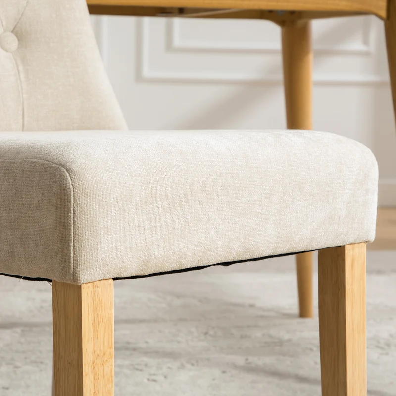 Lot de 2 chaises de salle à manger tissu chenille beige pieds bois massif BIRCHCURTAIN