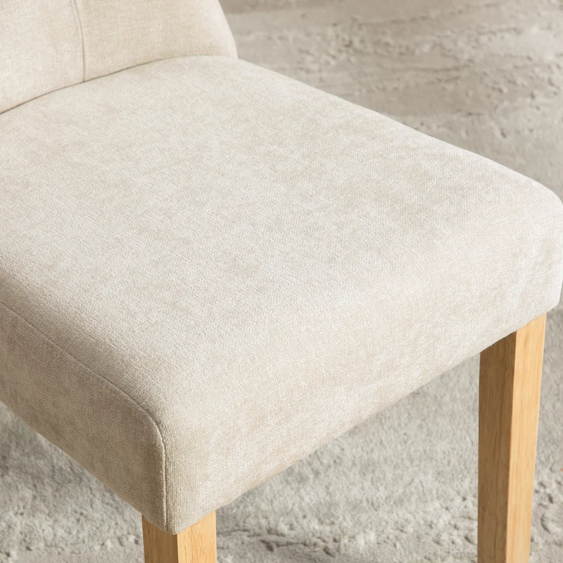 Lot de 2 chaises de salle à manger tissu chenille beige pieds bois massif BIRCHCURTAIN