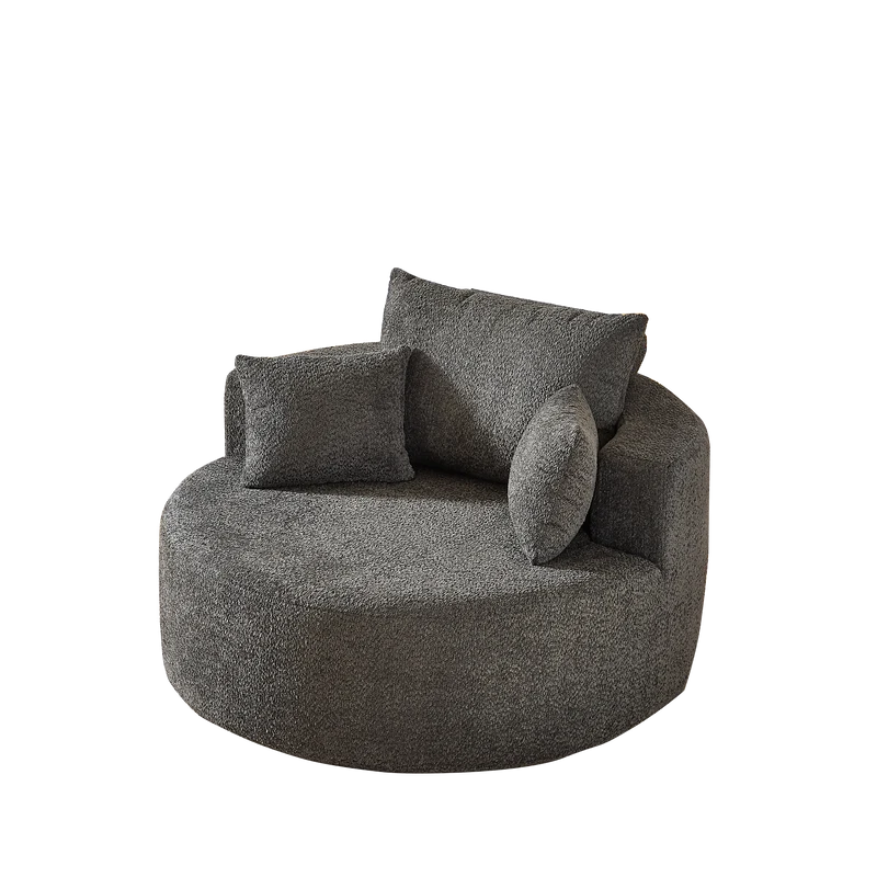 Fauteuil simple rond en chenille gris avec coussins sans montage BIRCHCONTAINER