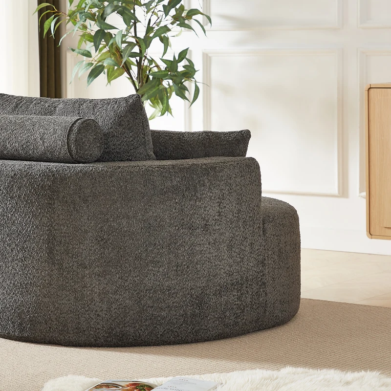 Fauteuil simple rond en chenille gris avec coussins sans montage BIRCHCONTAINER