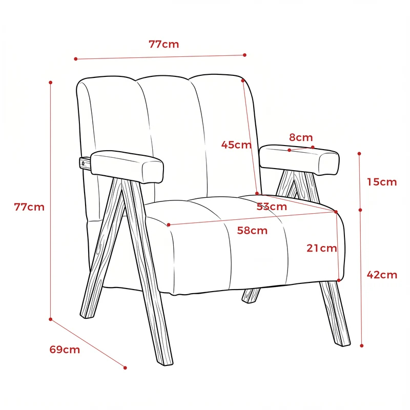 Fauteuil tissu bouclé jaune bois massif chêne accoudoirs 77x68,5x77cm BENCHPLUS