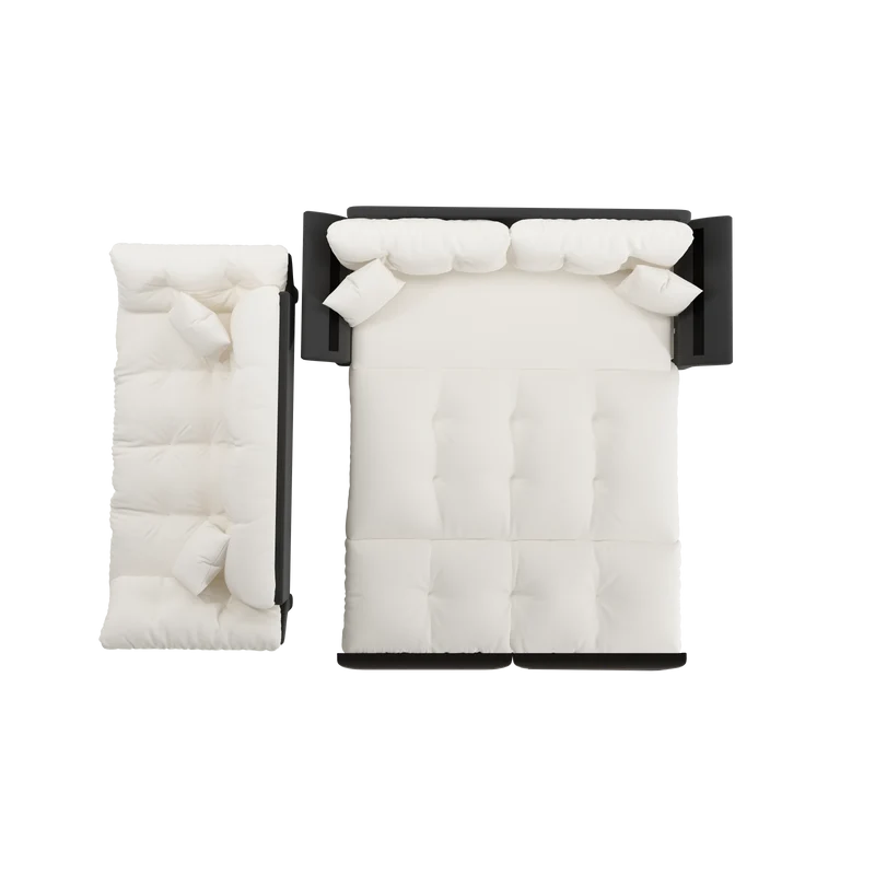 Canapé-lit 3 places covertible velours beige/blanc avec coussins BIRCHCART