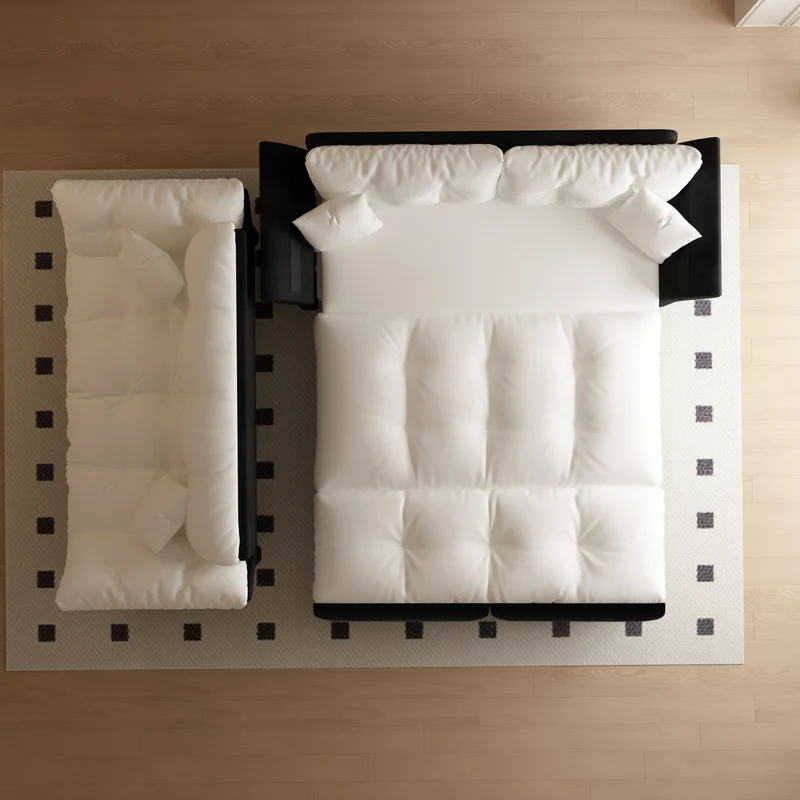Canapé-lit 3 places covertible velours beige/blanc avec coussins BIRCHCART