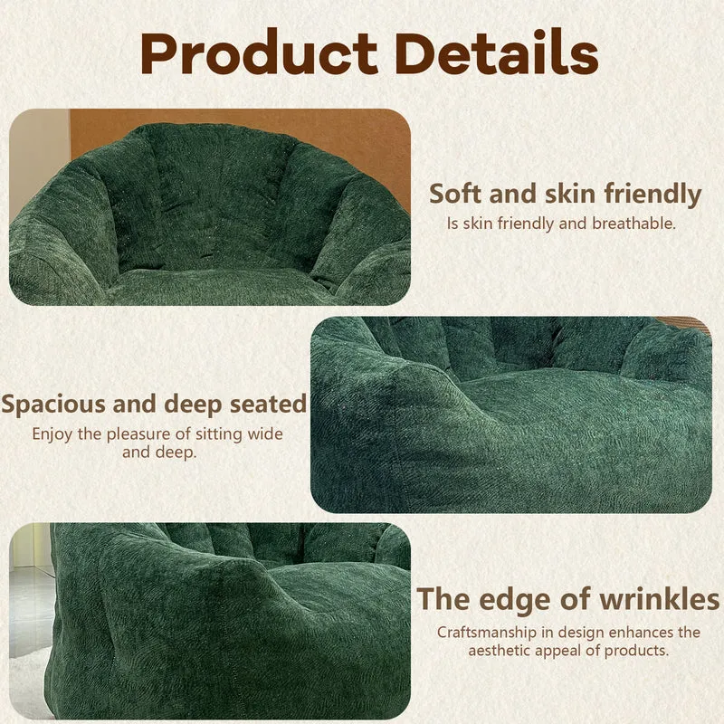 Fauteuil pouf bean bag rond tissu flanelle vert avec paillettes sans montage 99x86x64cm CHROMEBOOKCASE