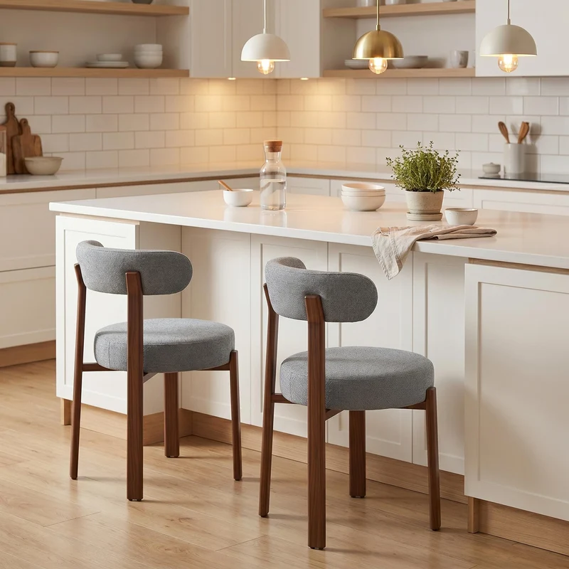 Lot de 2 chaises de salle à manger tissu gris dossier incurvé CLASSICBIRCHONE