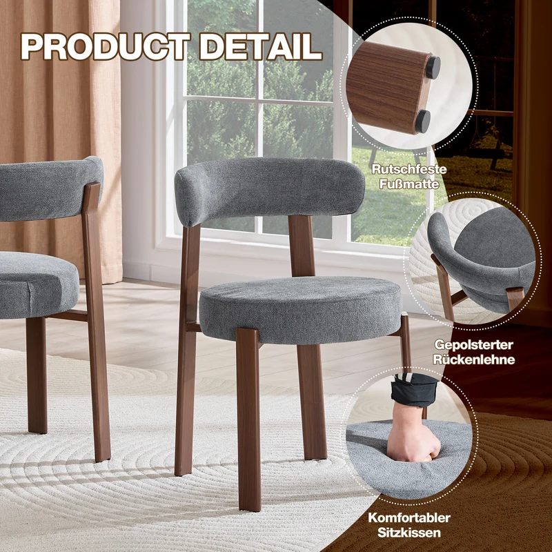Lot de 2 chaises de salle à manger tissu gris dossier incurvé CLASSICBIRCHONE