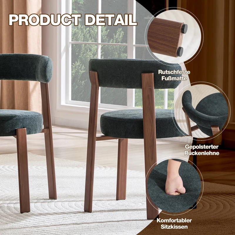 Lot de 2 chaises de salle à manger tissu noir dossier incurvé CLASSICBENCHSET