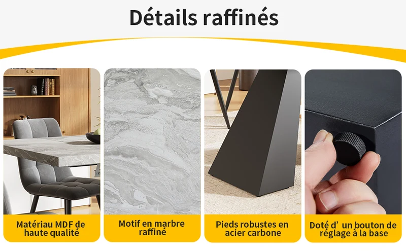 Table à manger extensible effet marbre gris, pieds en acier 99-159×74cm WETLAND