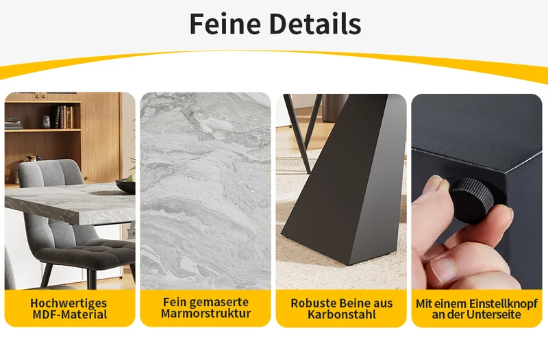 Table à manger extensible effet marbre gris, pieds en acier 99-159×74cm WETLAND