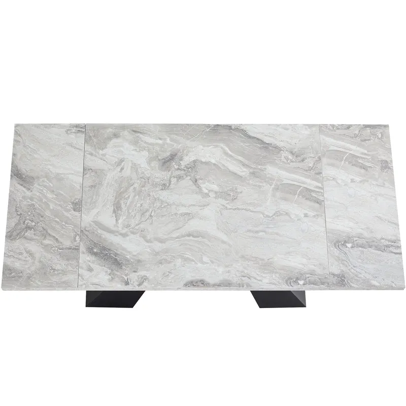 Table à manger extensible effet marbre gris, pieds en acier 99-159×74cm WETLAND