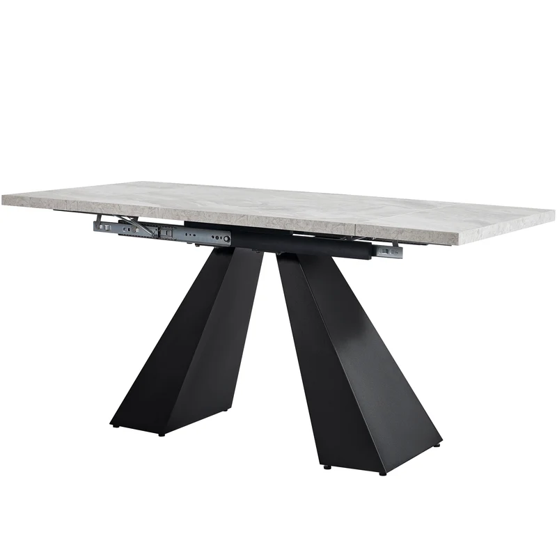 Table à manger extensible effet marbre gris, pieds en acier 99-159×74cm WETLAND