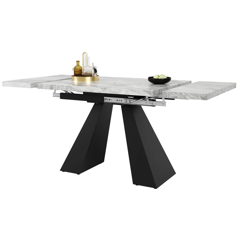 Table à manger extensible effet marbre gris, pieds en acier 99-159×74cm WETLAND