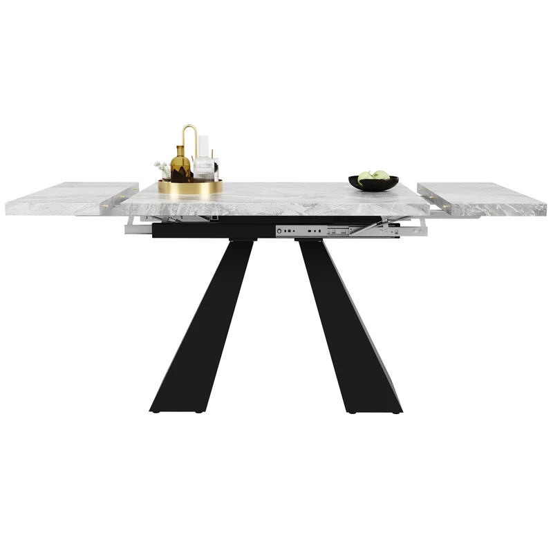 Table à manger extensible effet marbre gris, pieds en acier 99-159×74cm WETLAND
