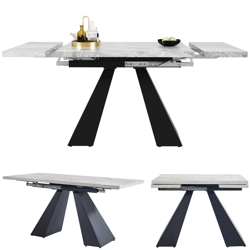 Table à manger extensible effet marbre gris, pieds en acier 99-159×74cm WETLAND