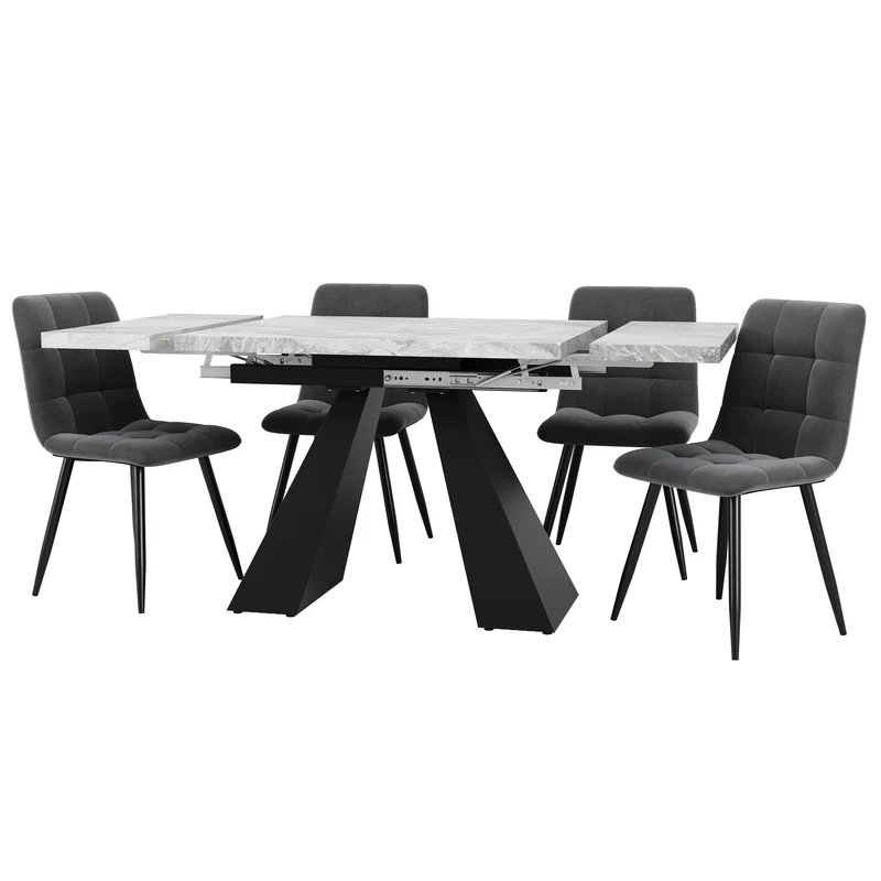 Table à manger extensible effet marbre gris, pieds en acier 99-159×74cm WETLAND