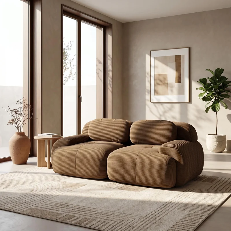 Canapé 2 places loveseat modulable en velours côtelé marron avec accoudoirs courbés, confort premium, sans montage MOMENTUMRIFTEE