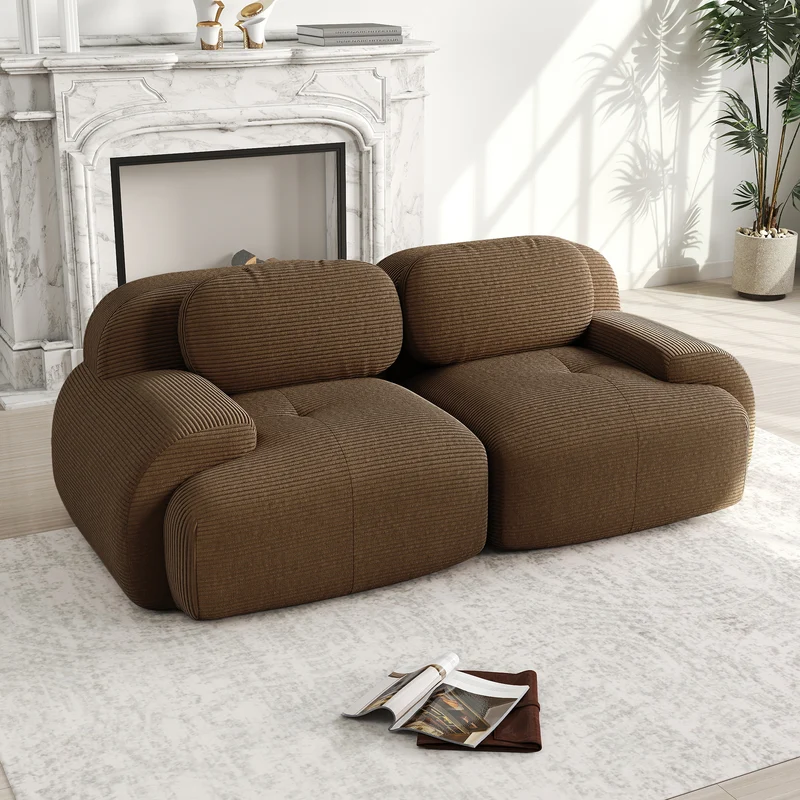 Canapé 2 places loveseat modulable en velours côtelé marron avec accoudoirs courbés, confort premium, sans montage MOMENTUMRIFTEE