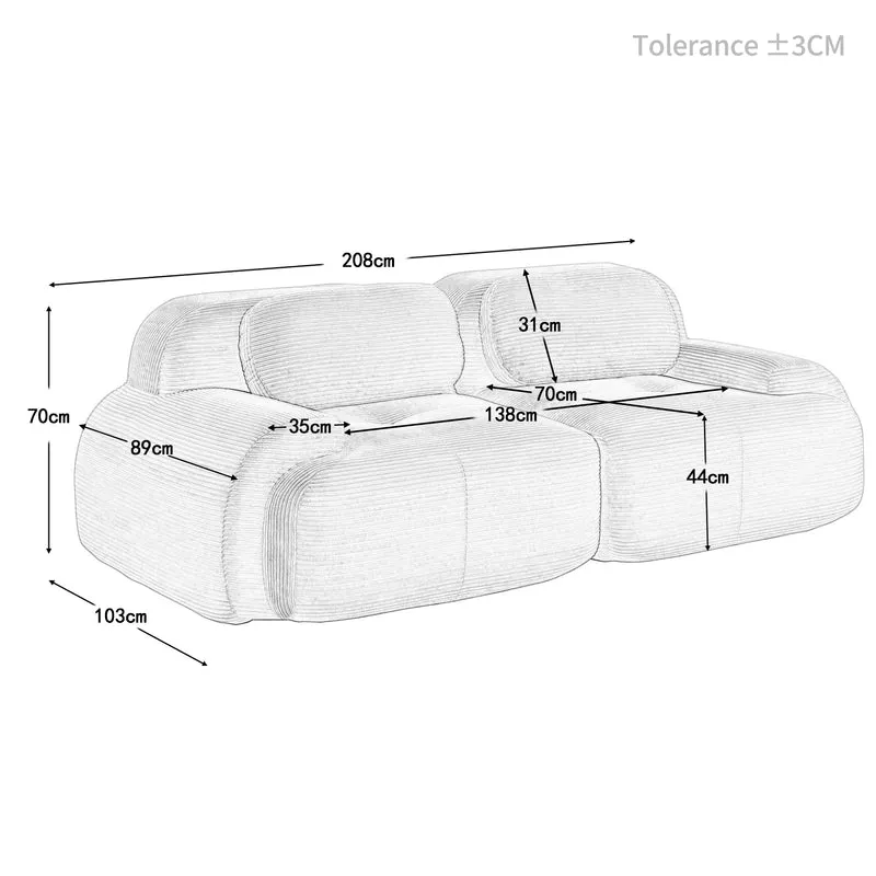Canapé 2 places loveseat modulable en velours côtelé marron avec accoudoirs courbés, confort premium, sans montage MOMENTUMRIFTEE