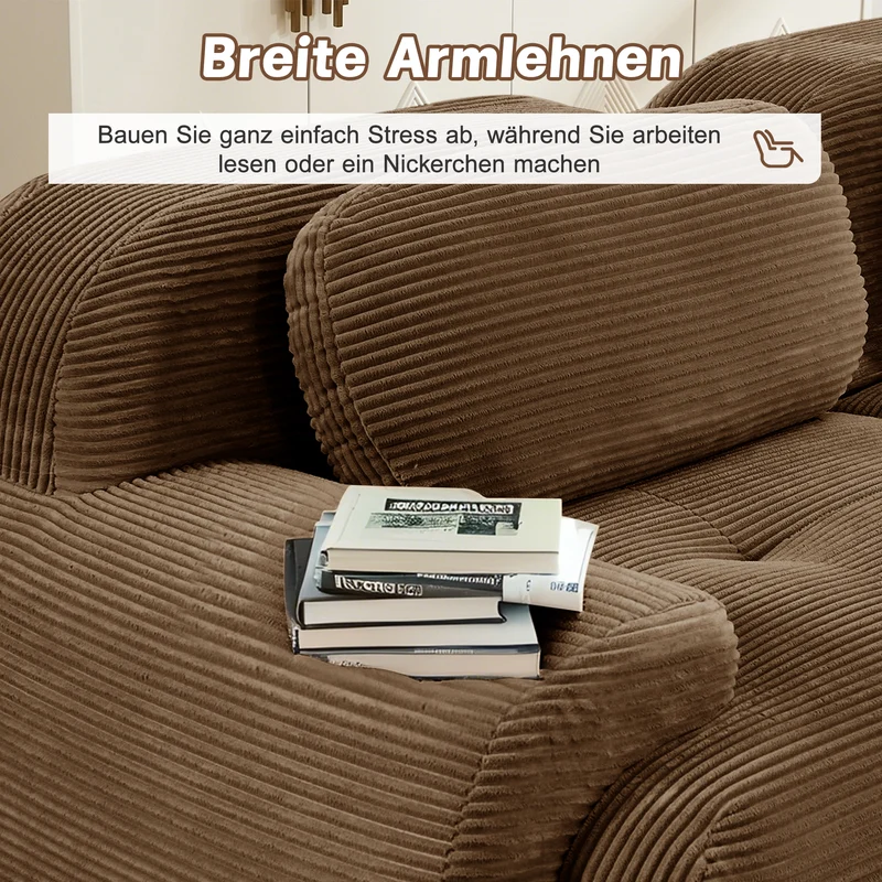 Canapé 2 places loveseat modulable en velours côtelé marron avec accoudoirs courbés, confort premium, sans montage MOMENTUMRIFTEE