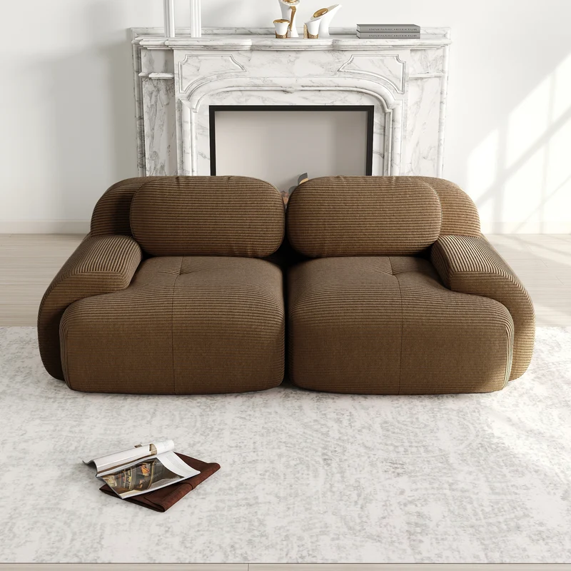 Canapé 2 places loveseat modulable en velours côtelé marron avec accoudoirs courbés, confort premium, sans montage MOMENTUMRIFTEE
