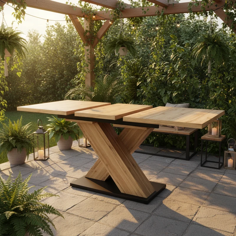 Table de salle à manger extensible effet bois naturel, pieds croisé, 6-8 personnes 119-158,5cm CLIFFPOND