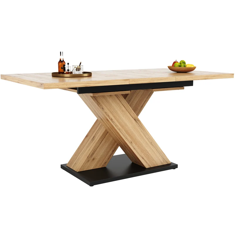 Table de salle à manger extensible effet bois naturel, pieds croisé, 6-8 personnes 119-158,5cm CLIFFPOND